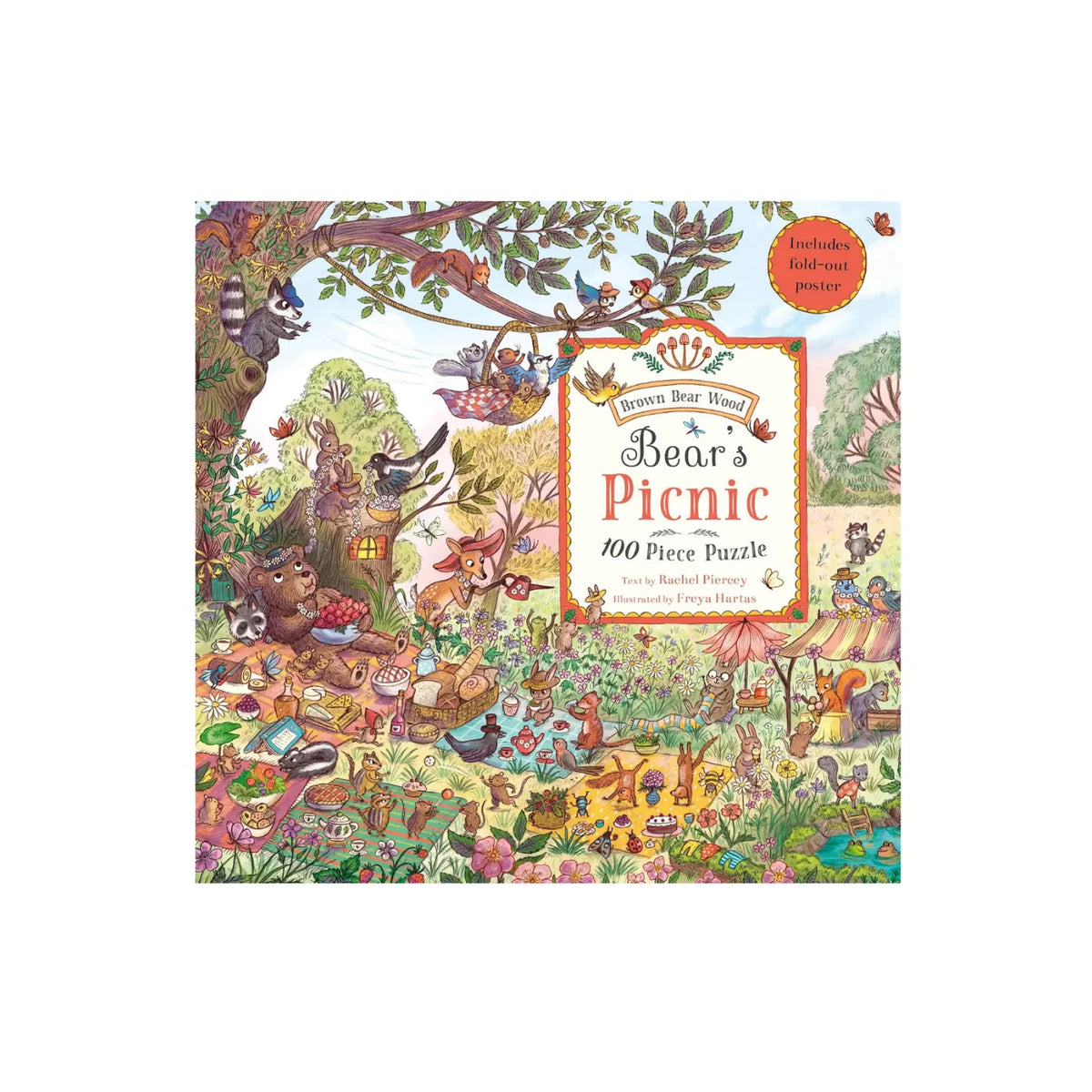 Front cover of the Bear's Picnic 100-piece puzzle, illustrated by Freya Hartas.