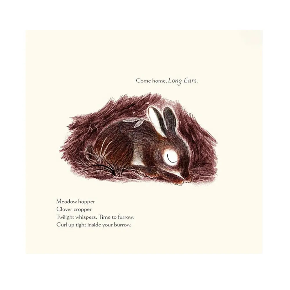 Illustration of a rabbit in a burrow with text on a beige background