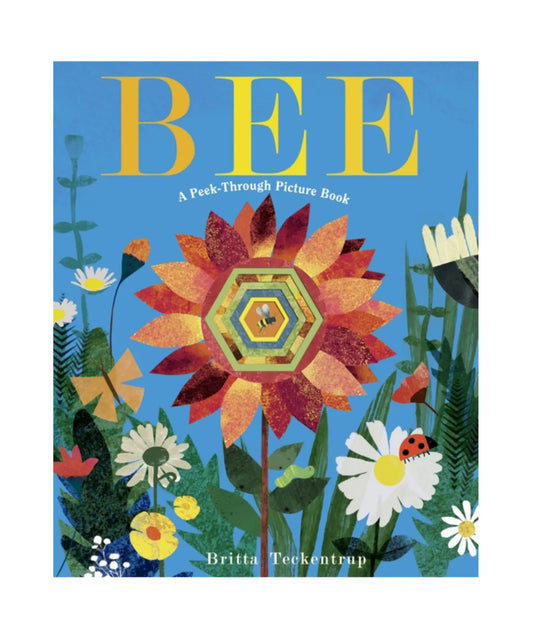Book cover of 'BEE' with colorful flowers and a bee on a blue background
