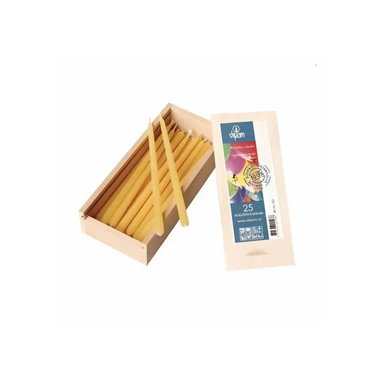 Box of pencils with a visible brand label on a white background