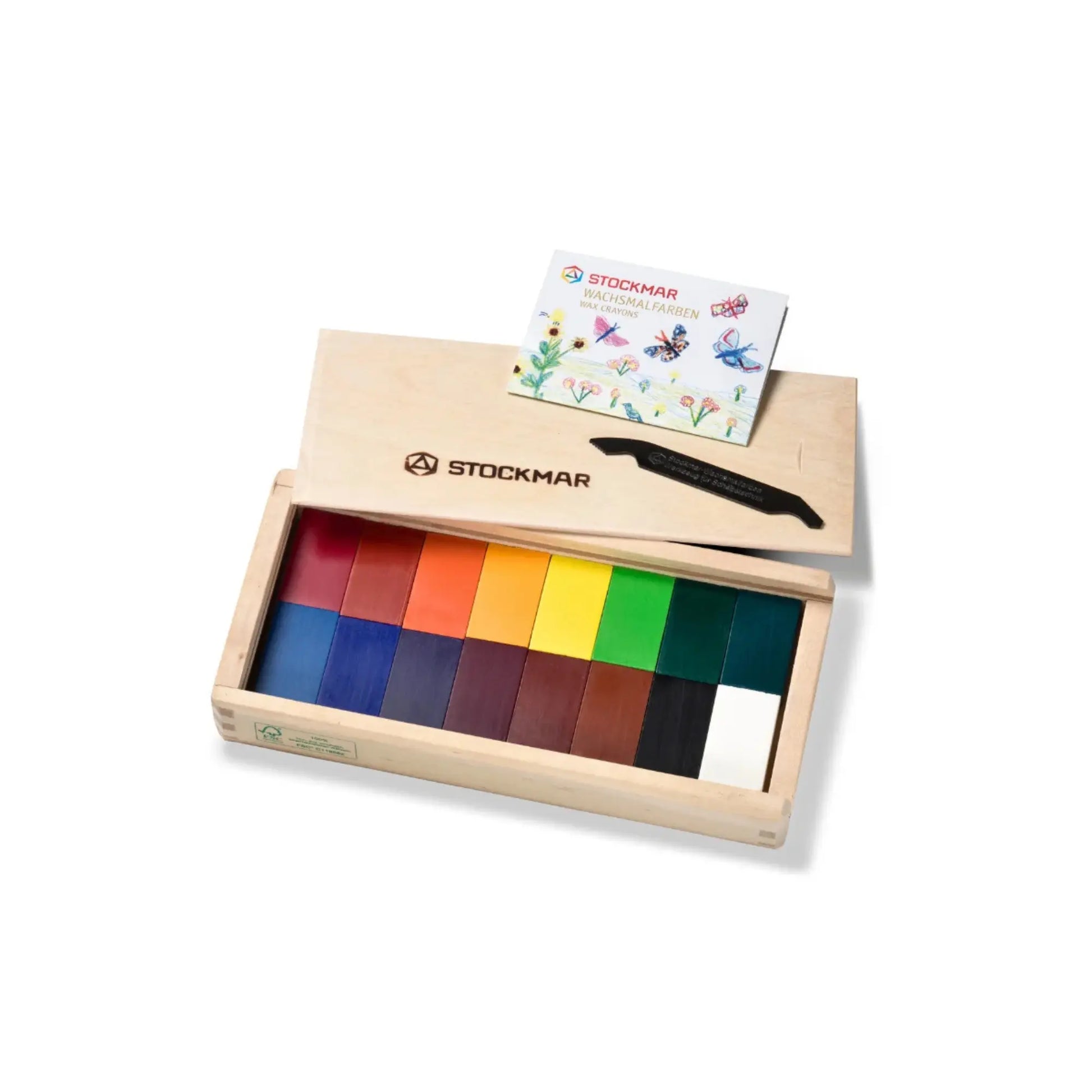Stockmar beeswax block crayons 16 count in wooden box with scraper