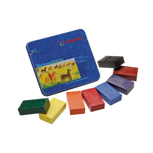 Stockmar beeswax block crayons set of 8 in metal tin for drawing and coloring