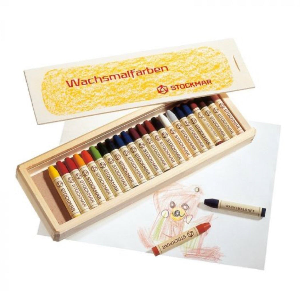 Stockmar beeswax stick crayons 32 count complete set with accessories and drawings