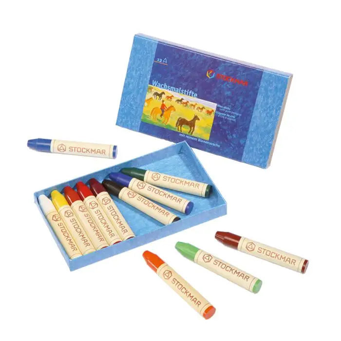 Stockmar beeswax stick crayons set in open box