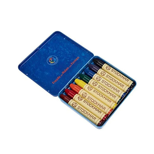 Stockmar beeswax stick crayons set of 8 in metal tin for coloring and drawing
