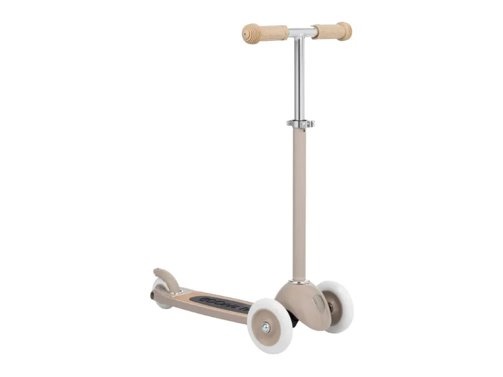 Beige scooter with wooden handlebars on a white background