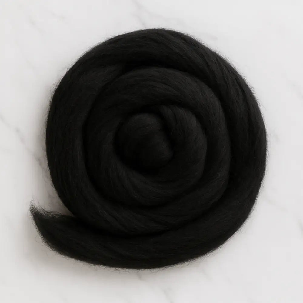 Black superfine Merino wool sliver fiber for spinning and felting