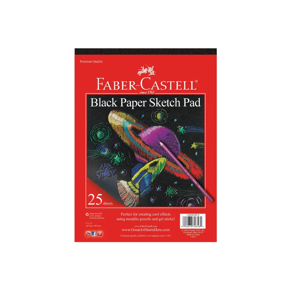 black paper sketch pad cover showing metallic and neon artwork examples