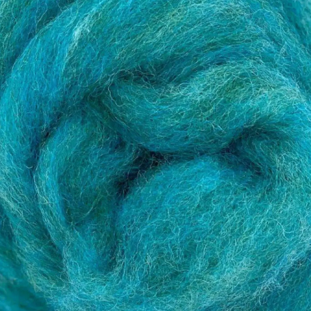 Close-up of blue wool roving