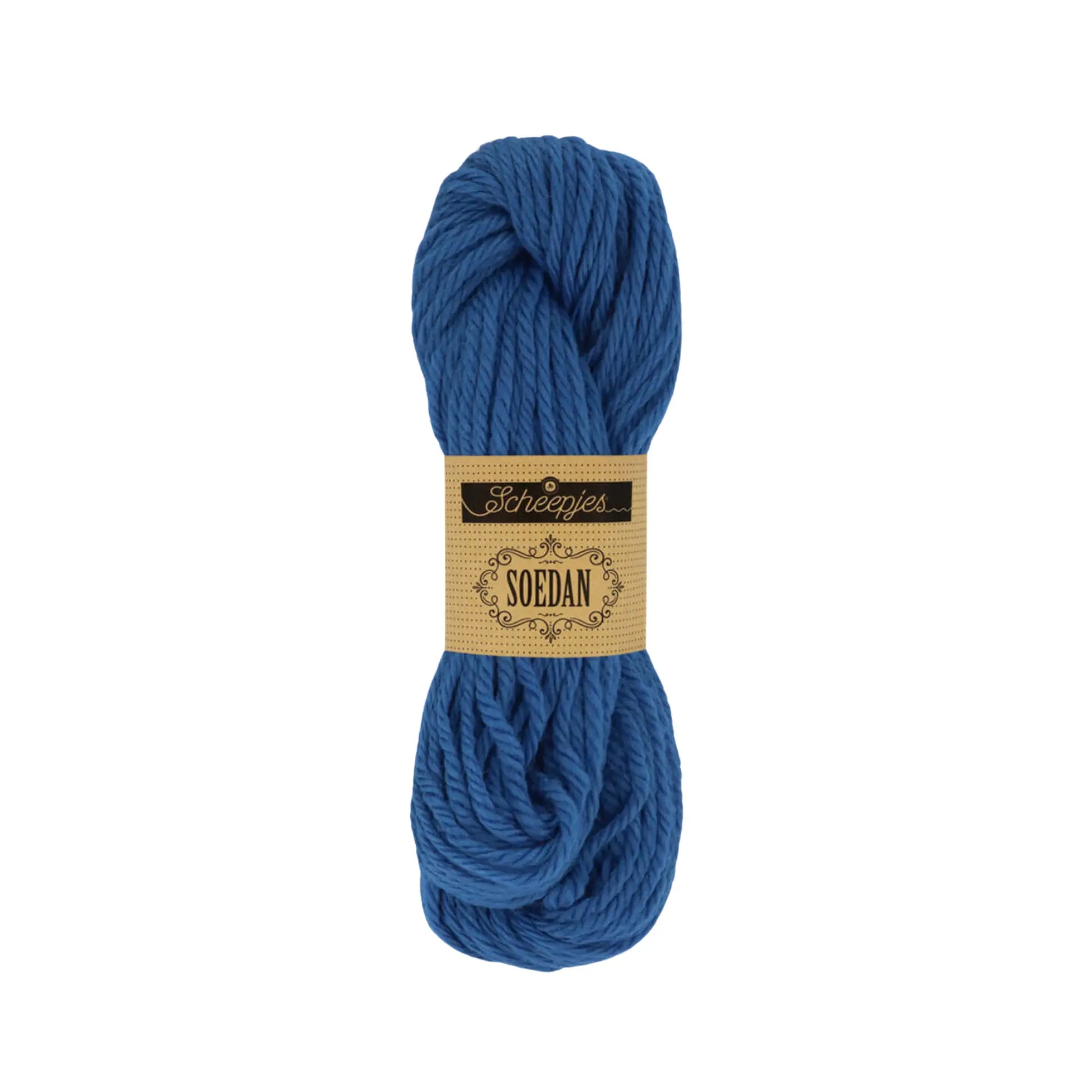 Blue Scheepjes Soedan wool yarn for knitting, crochet, felting, weaving, and natural crafts.