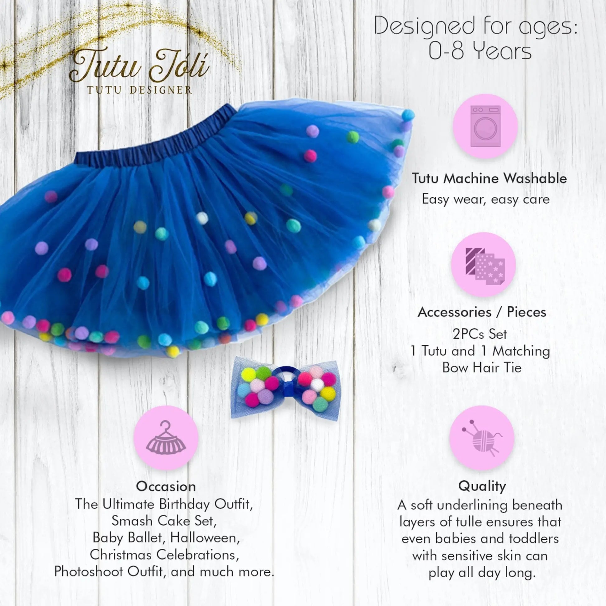 Soft Tulle Tutu + Pom Poms, Toddlers & Preschoolers - Alder & Alouette