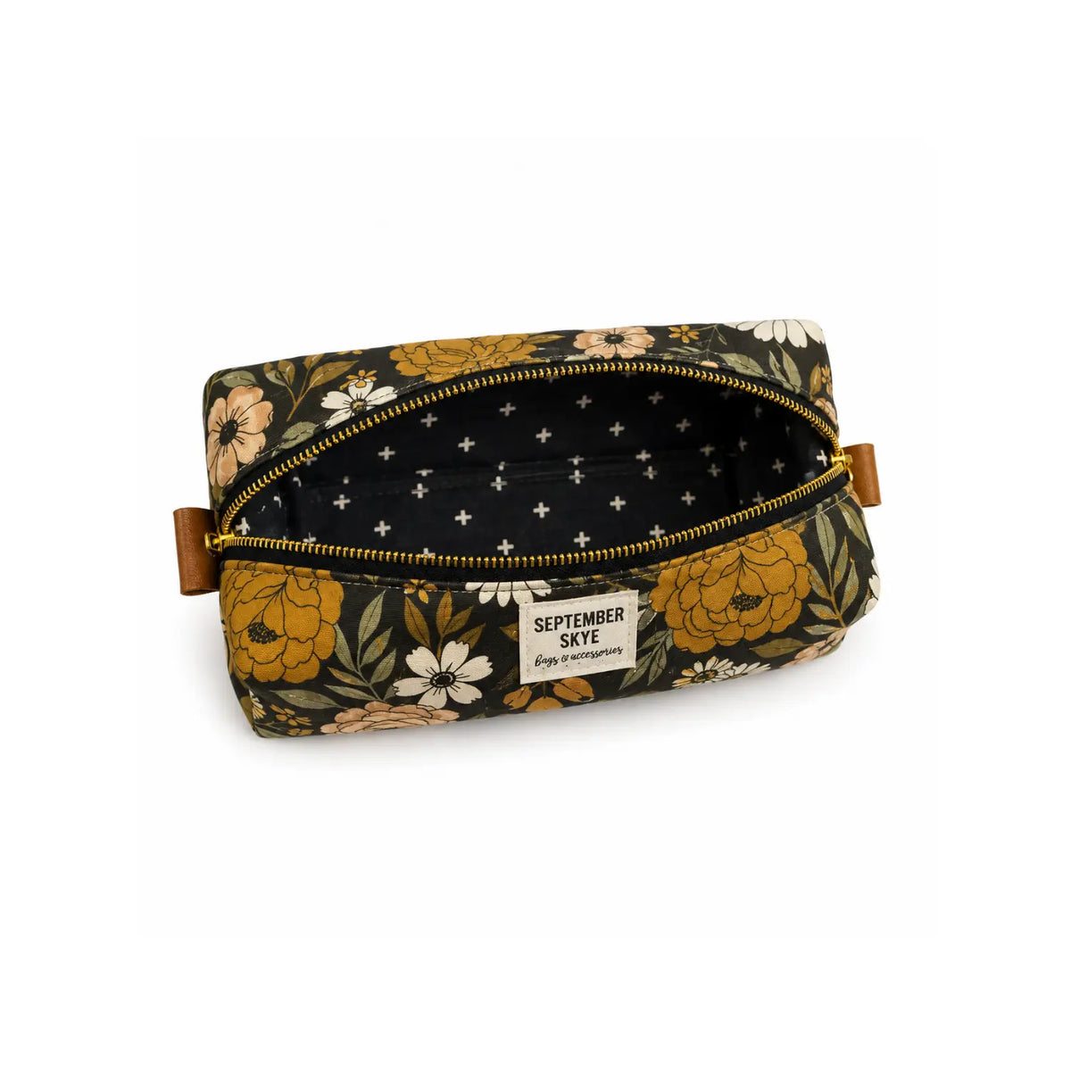 Boho Floral Reverie cotton boxy pencil pouch by September Skye with gold-tone zipper