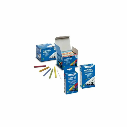 Giotto chalk boxes and individual chalks on a white background