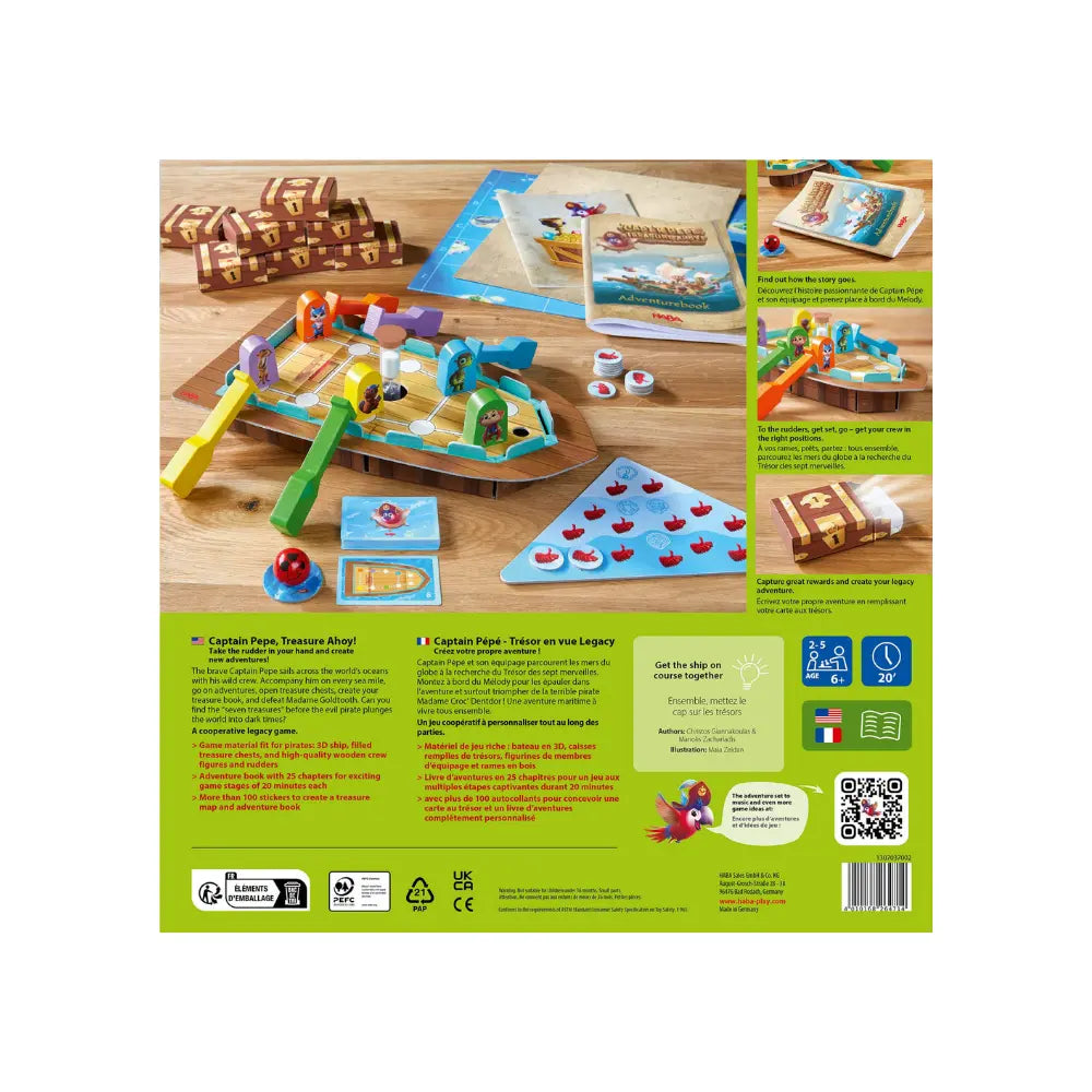 Back of Capt’n Pepe cooperative adventure game box with details