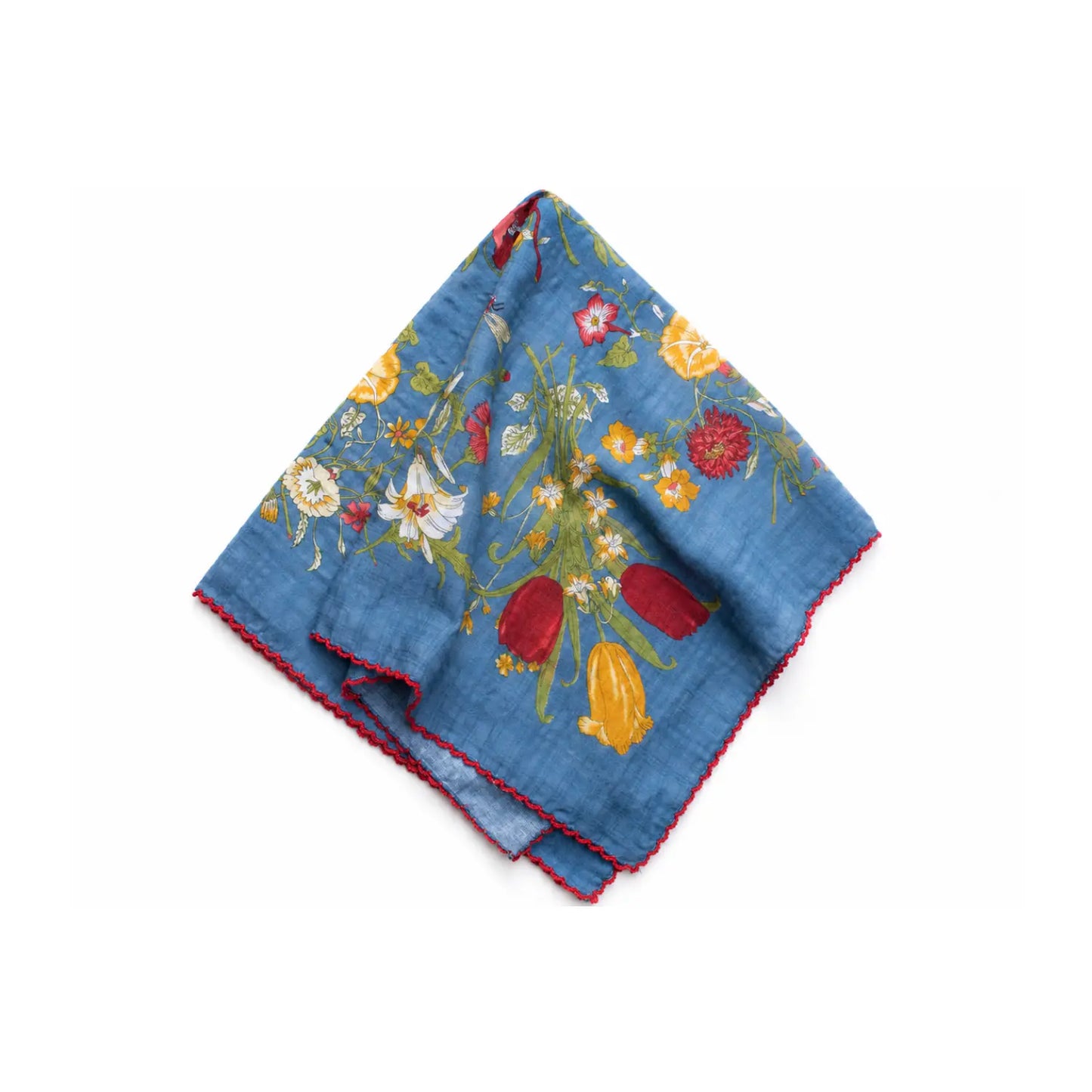 Cecilia Floral Reusable Lunch Napkin & Square Scarf – Denim Blue