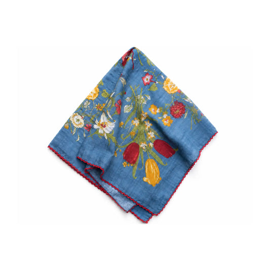 Cecilia Floral Reusable Lunch Napkin & Square Scarf – Denim Blue