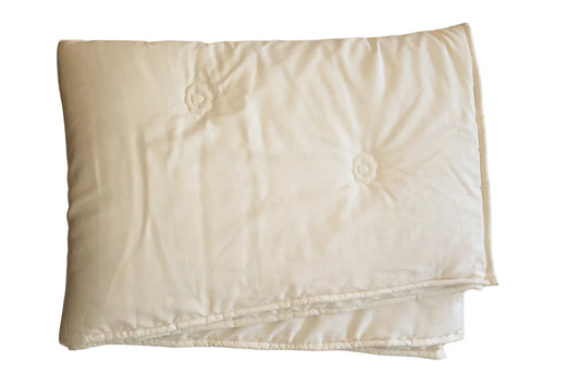 close up of the quilting and side seams on the Eco Wool and cotton toddler comforter