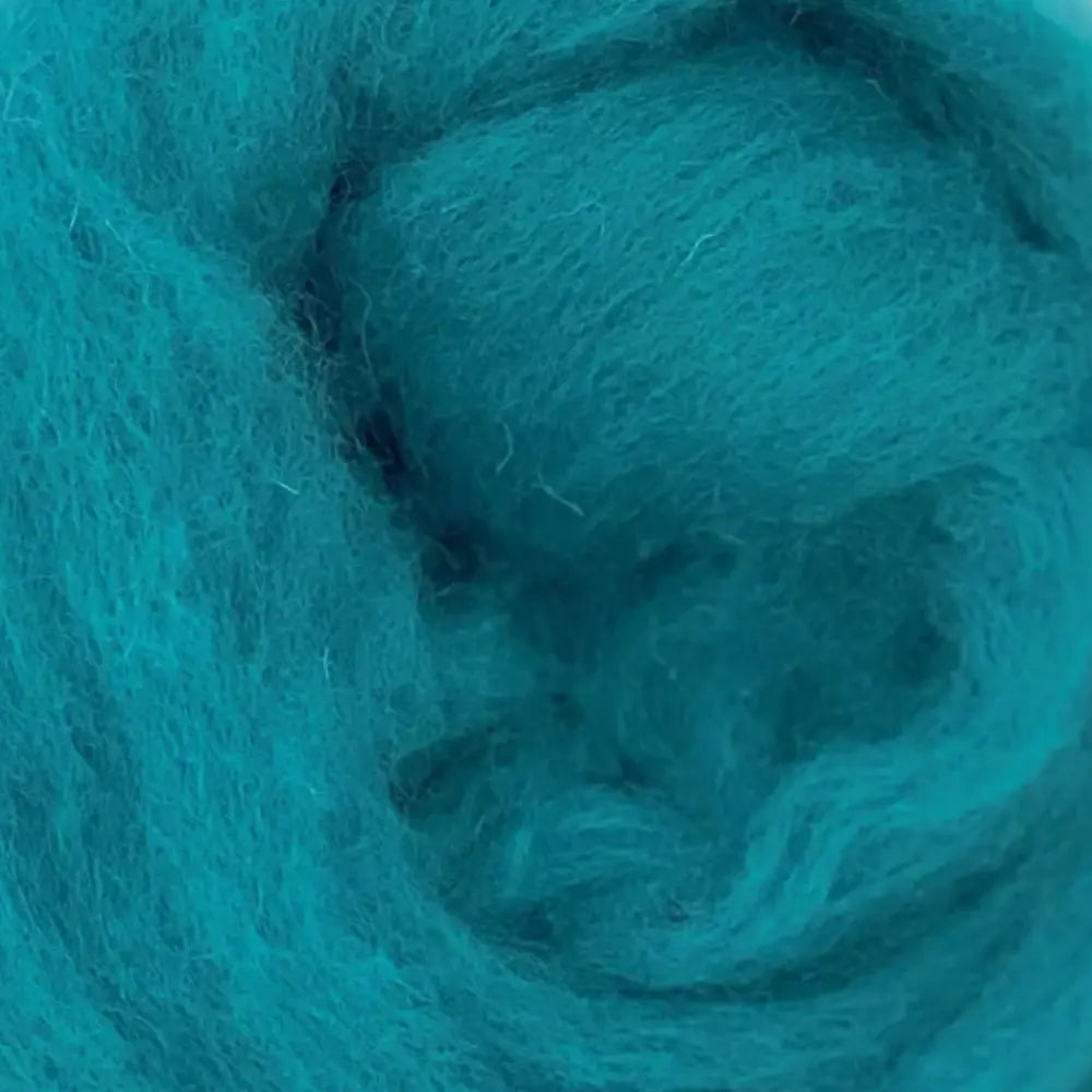 Close-up of teal blue wool fiber