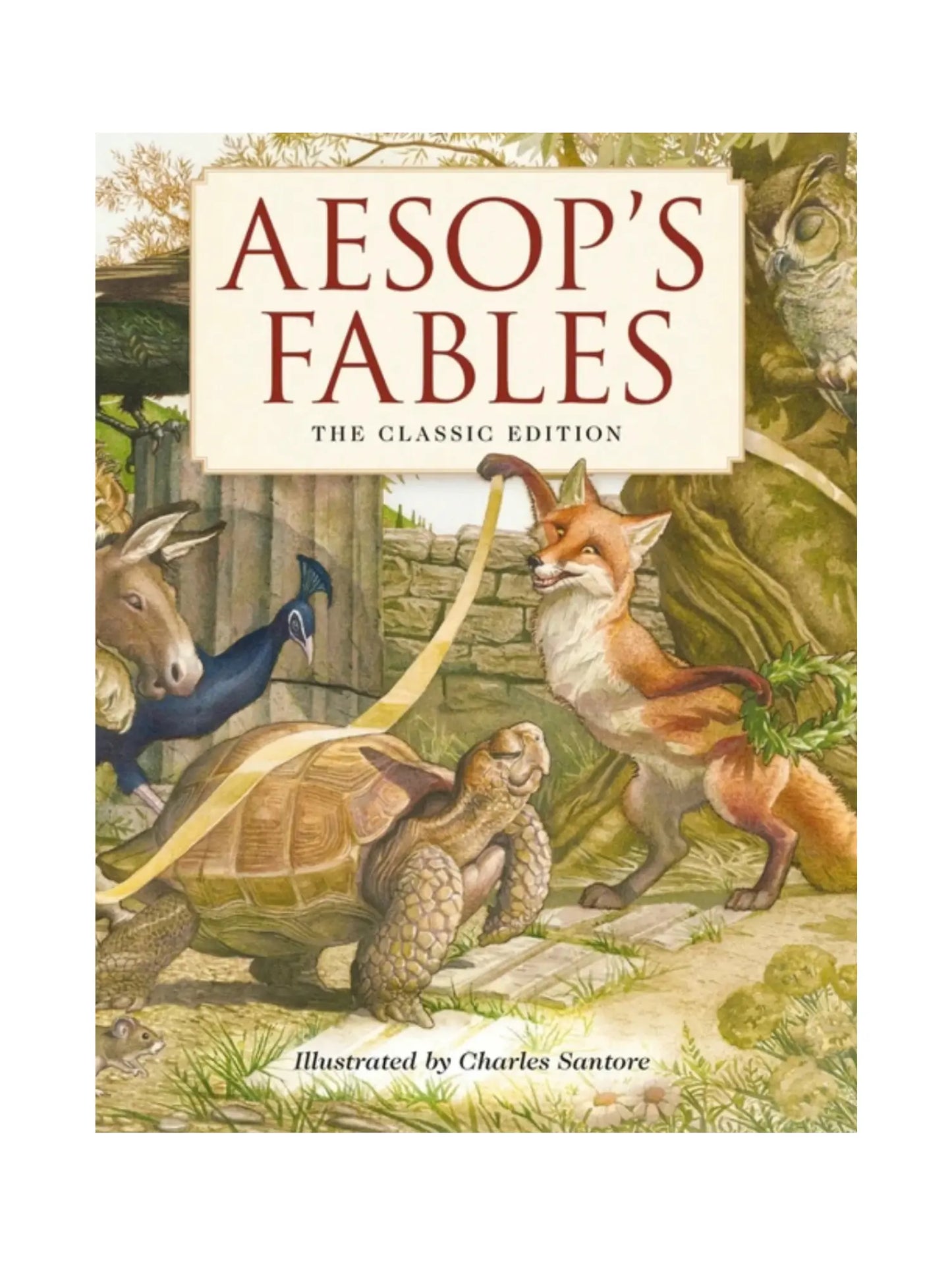 Book cover of 'Aesop's Fables' with illustrated animals and title text.