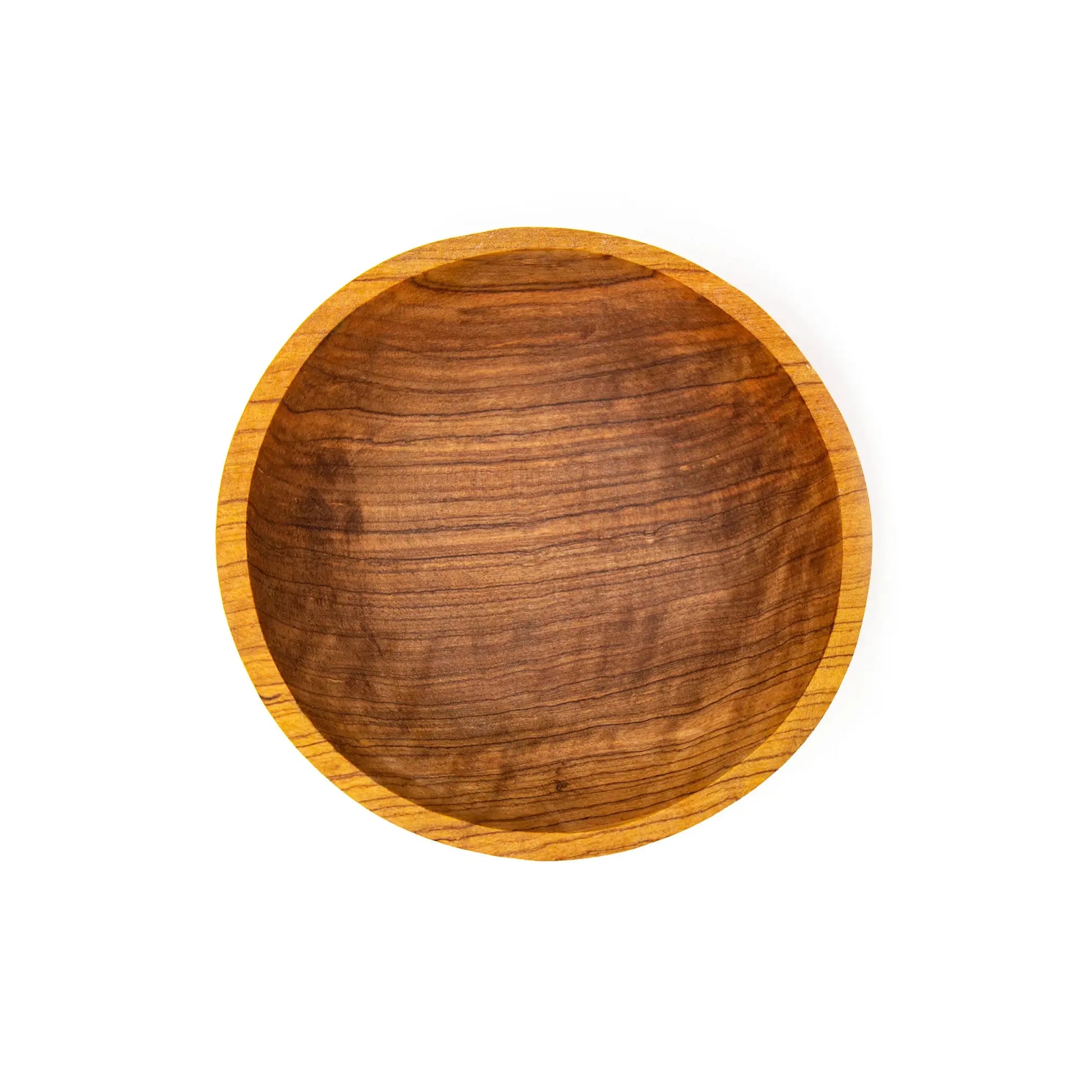 Wooden bowl with a natural finish on a white background