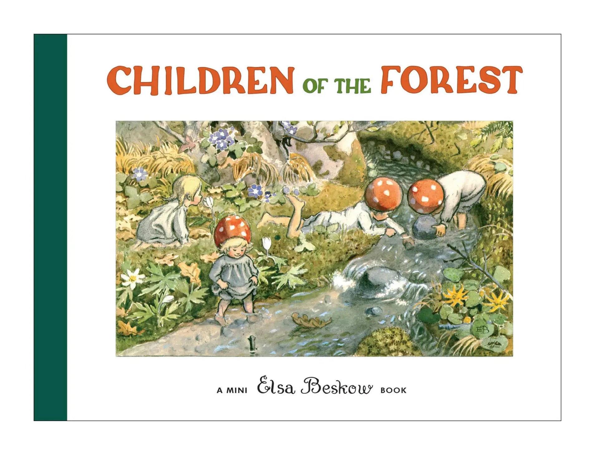 Book cover of 'Children of the Forest' by Elsa Beskow with illustration of children playing in a forest.