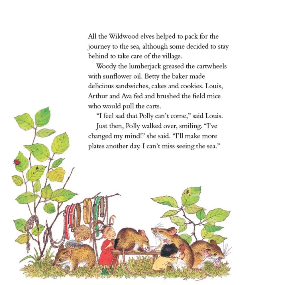 Illustrated book page with animals and text on a white background
