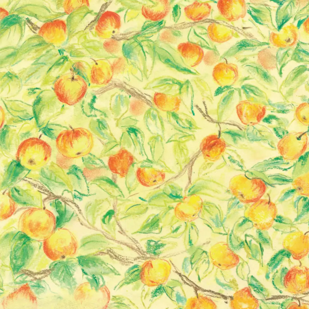 Pattern of apples and leaves on a light green background