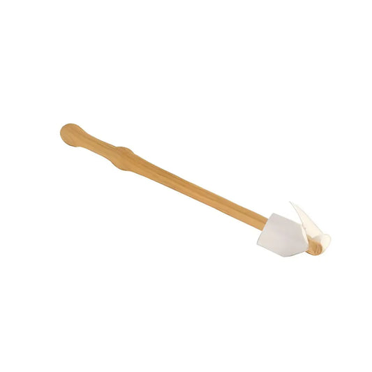 Wooden flute and leather swab on a white background