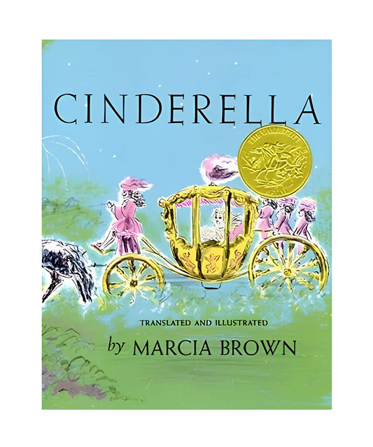 Book cover of 'Cinderella' by Marcia Brown with a yellow carriage and fairy godmother illustration.