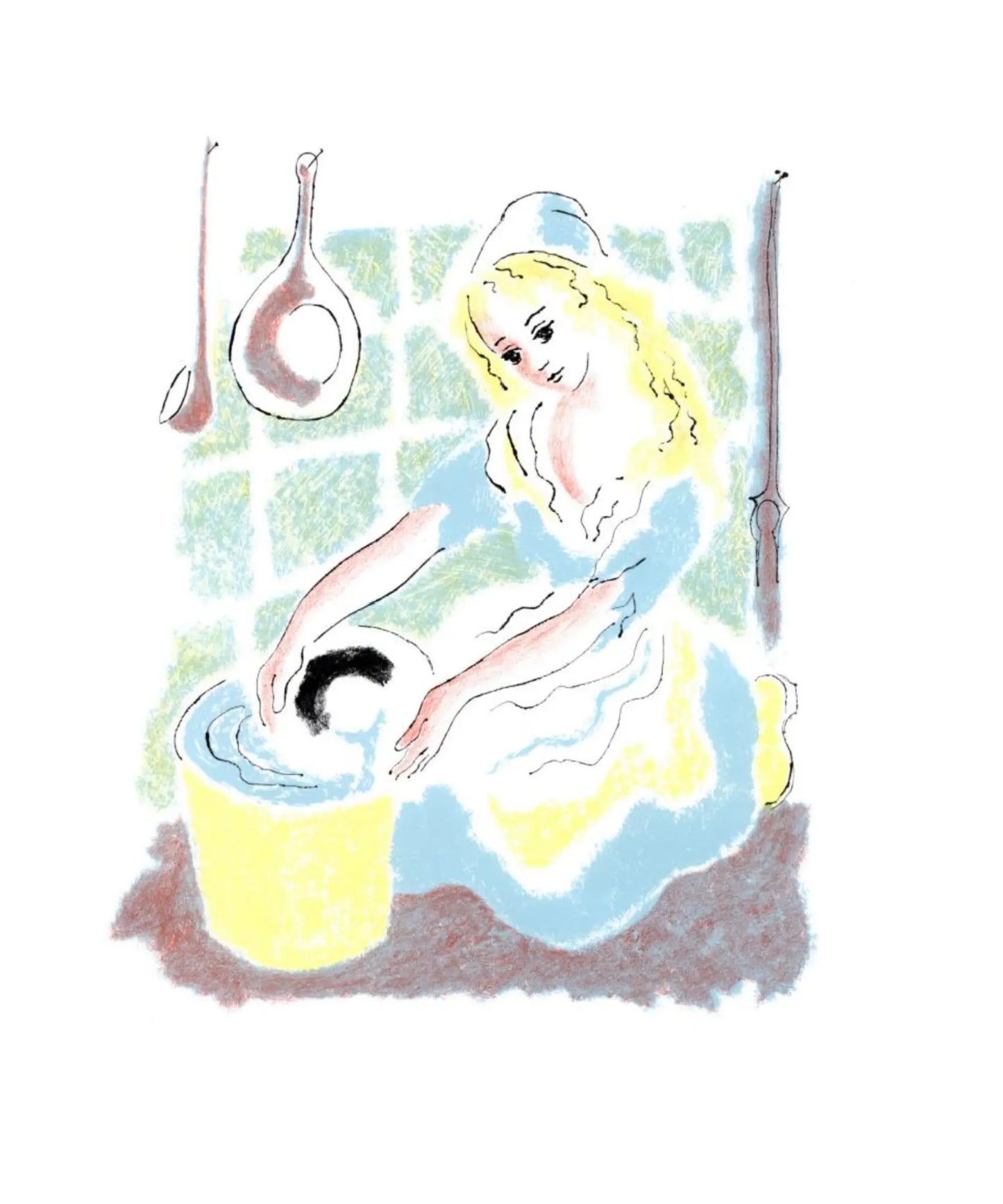 Illustration of Cinderella washing floors 