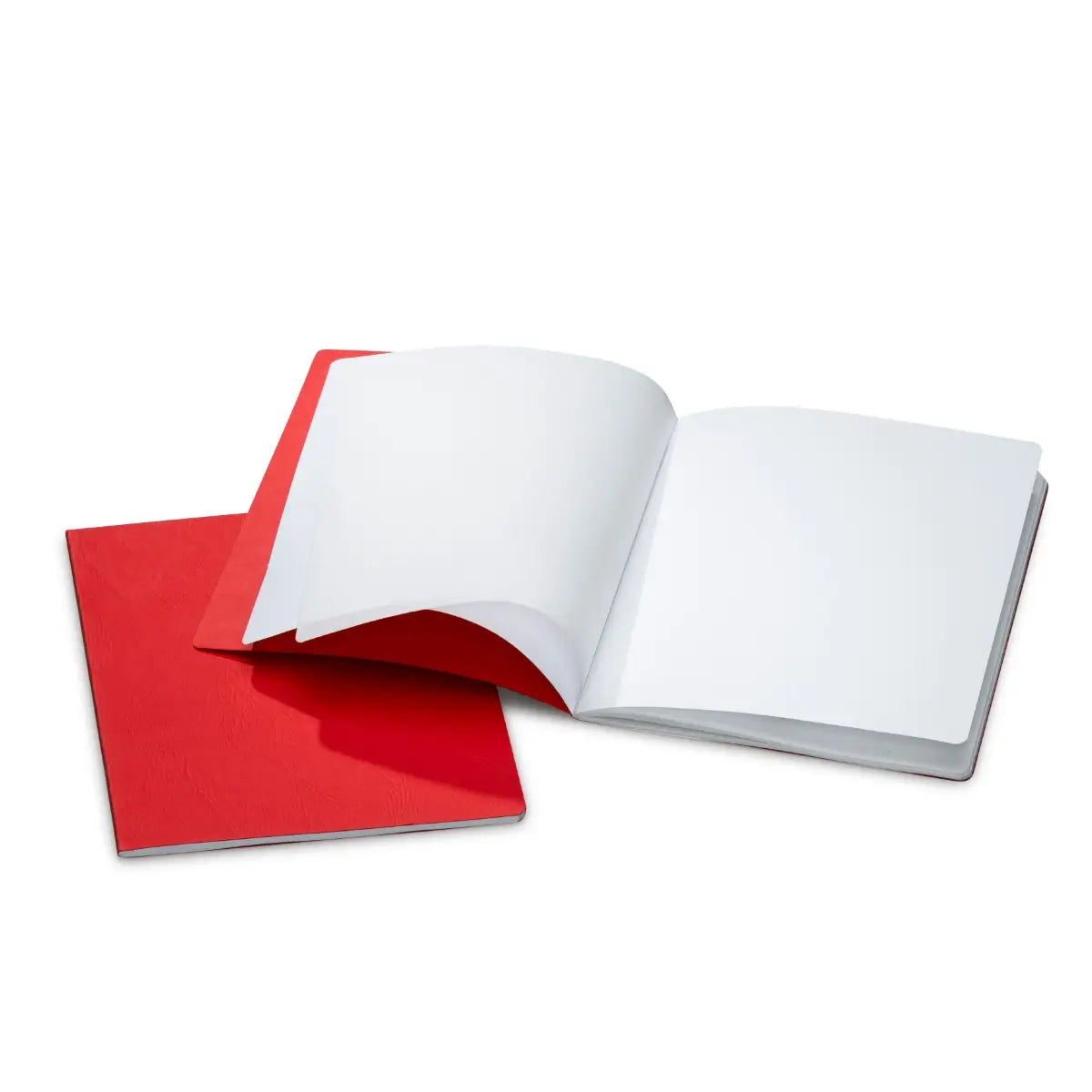 Red portrait blank Waldorf main lesson book with open white pages