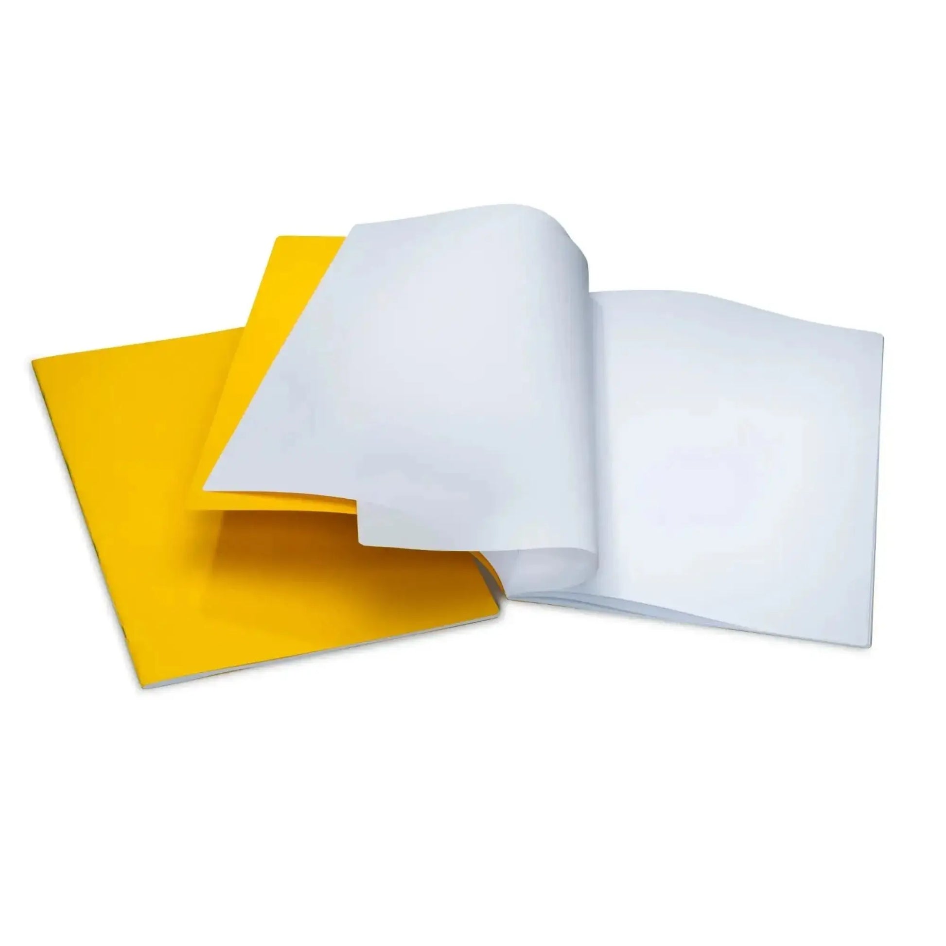 Yellow portrait blank Waldorf main lesson book with open white pages