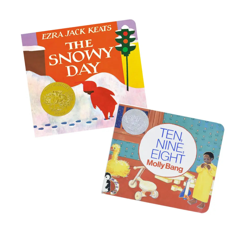 Two children's books titled 'The Snowy Day' by Ezra Jack Keats and 'Ten Nine Eight' by Molly Bang on a white background.