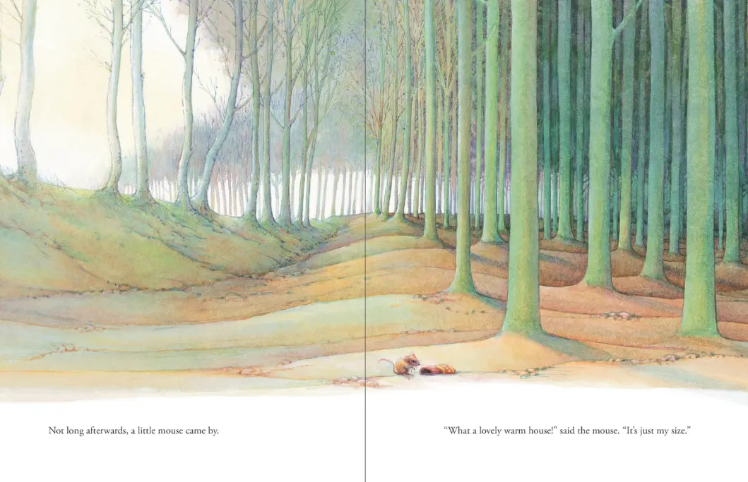 Illustration of a forest path with trees and grass, featuring text at the bottom.