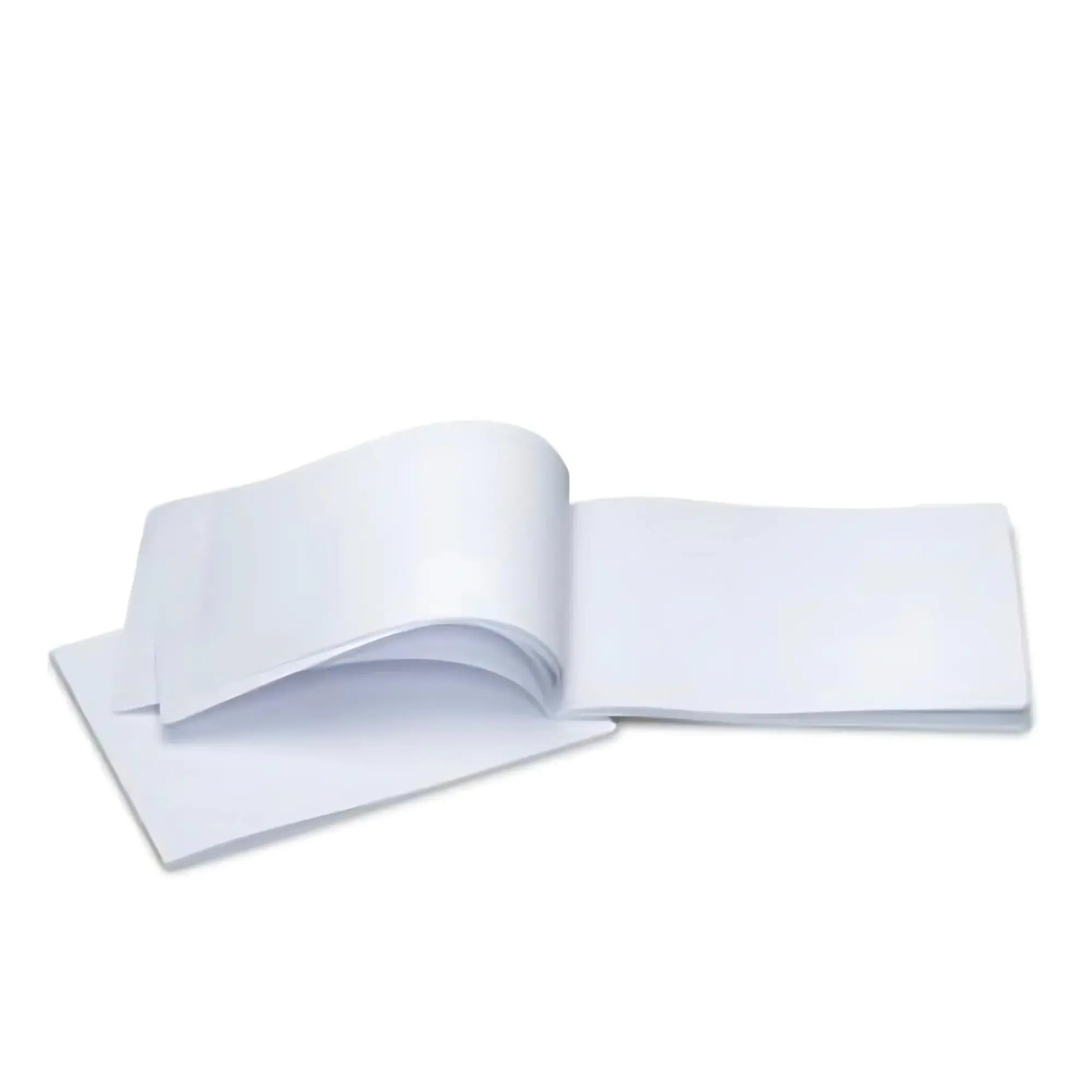 Spiral Waldorf lesson book open with blank pages and landscape white cover