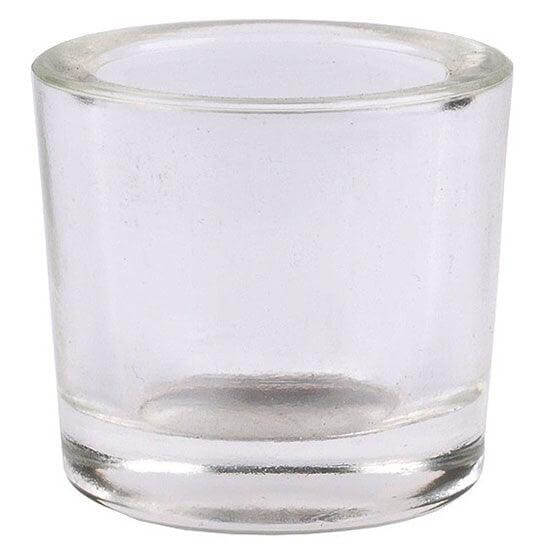 Clear glass candle holder on a white background