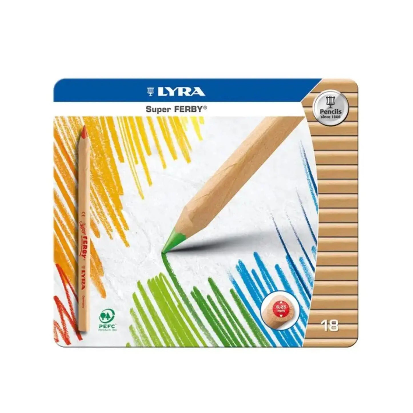 colored pencils 18 count set in metal tin with triangular grip pencils and extended color range