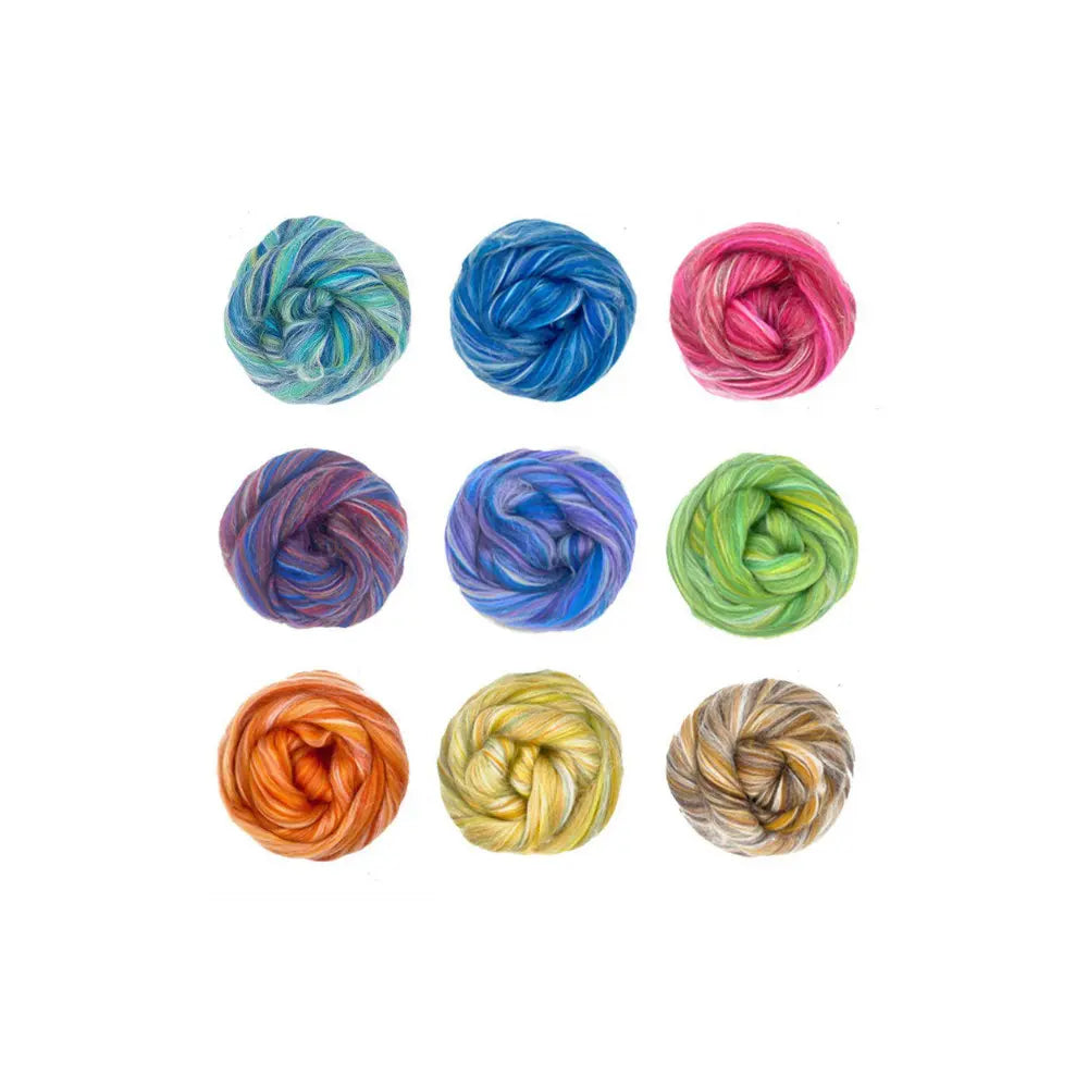 9 Merino wool and Tussah silk spinning fiber variety pack