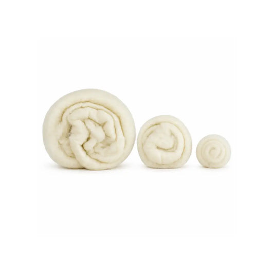 three rolls of core wool in cream in 2 pounds, 1 pound, and 8 ounces