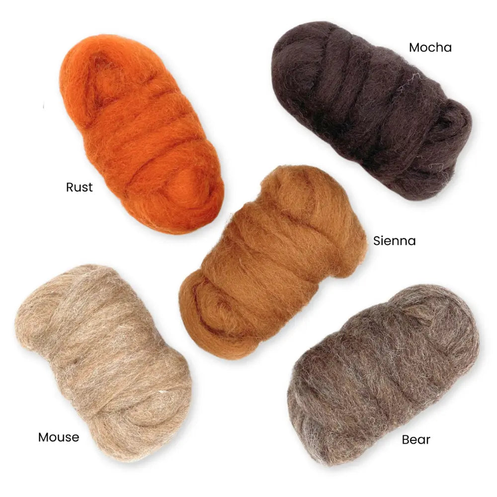 Autumn earth tone Corriedale wool sliver colors with labels