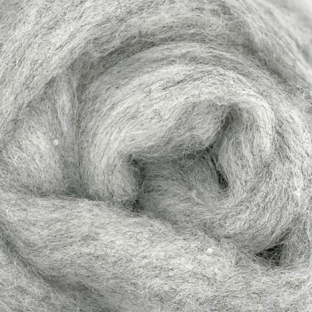 Close-up of gray wool roving called drizzle