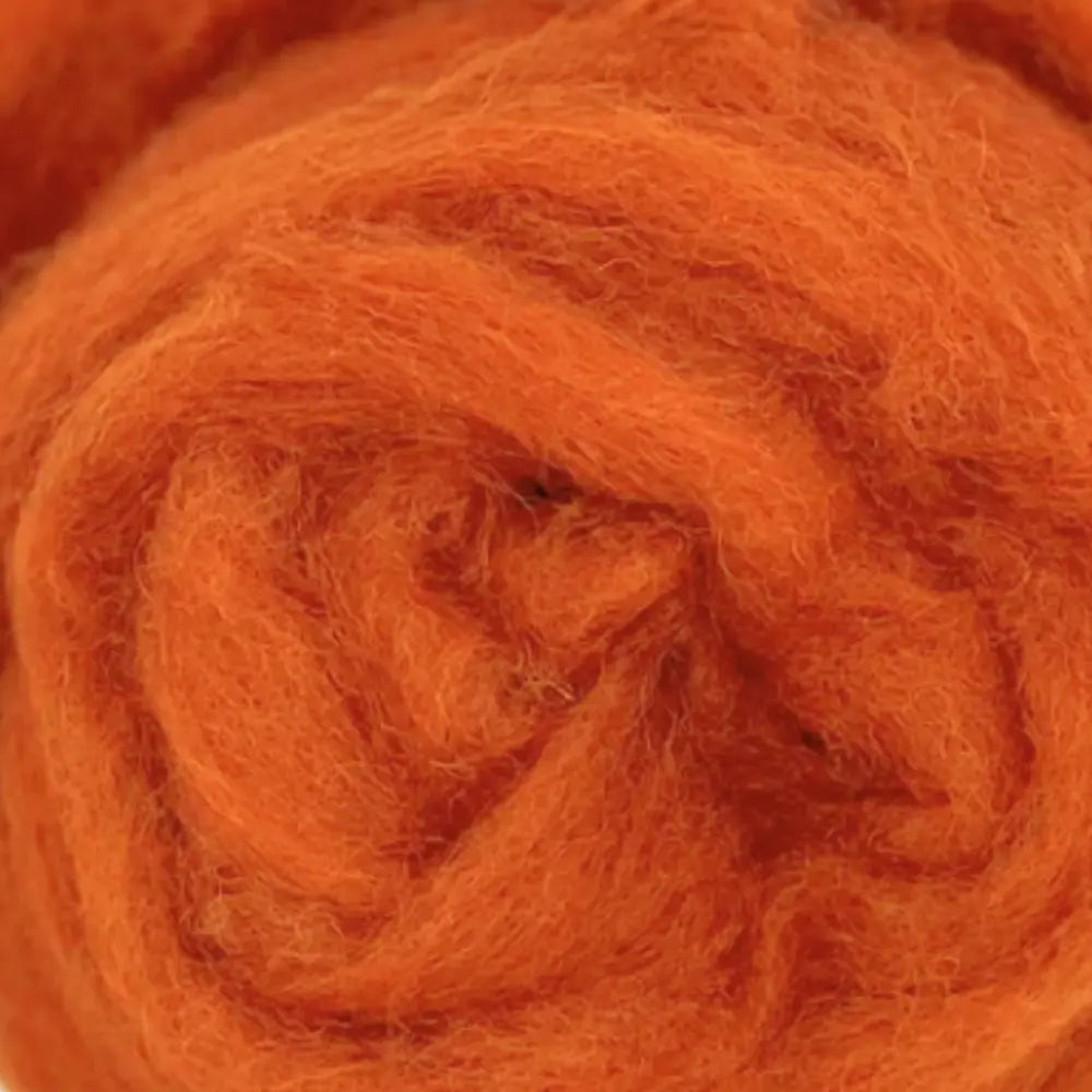 Close up of Corriedale wool sliver in rust
