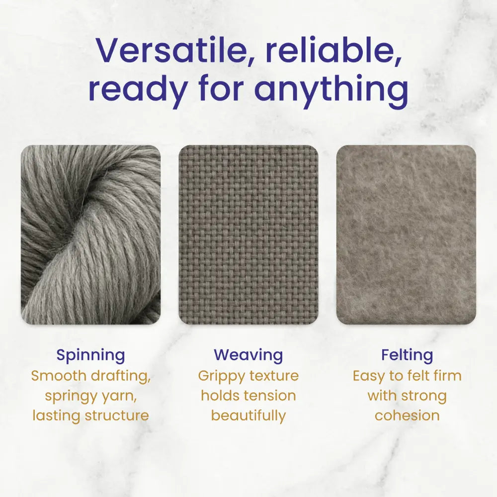 Natural gray Corriedale wool combed top spinning and felting fiber as yarn, weaving, and felted