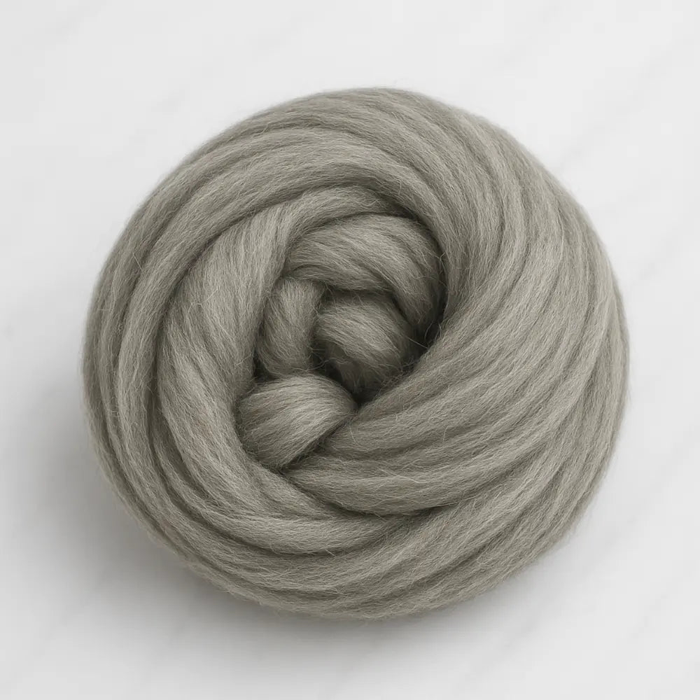 Natural gray Corriedale wool combed top spinning and felting fiber bundle