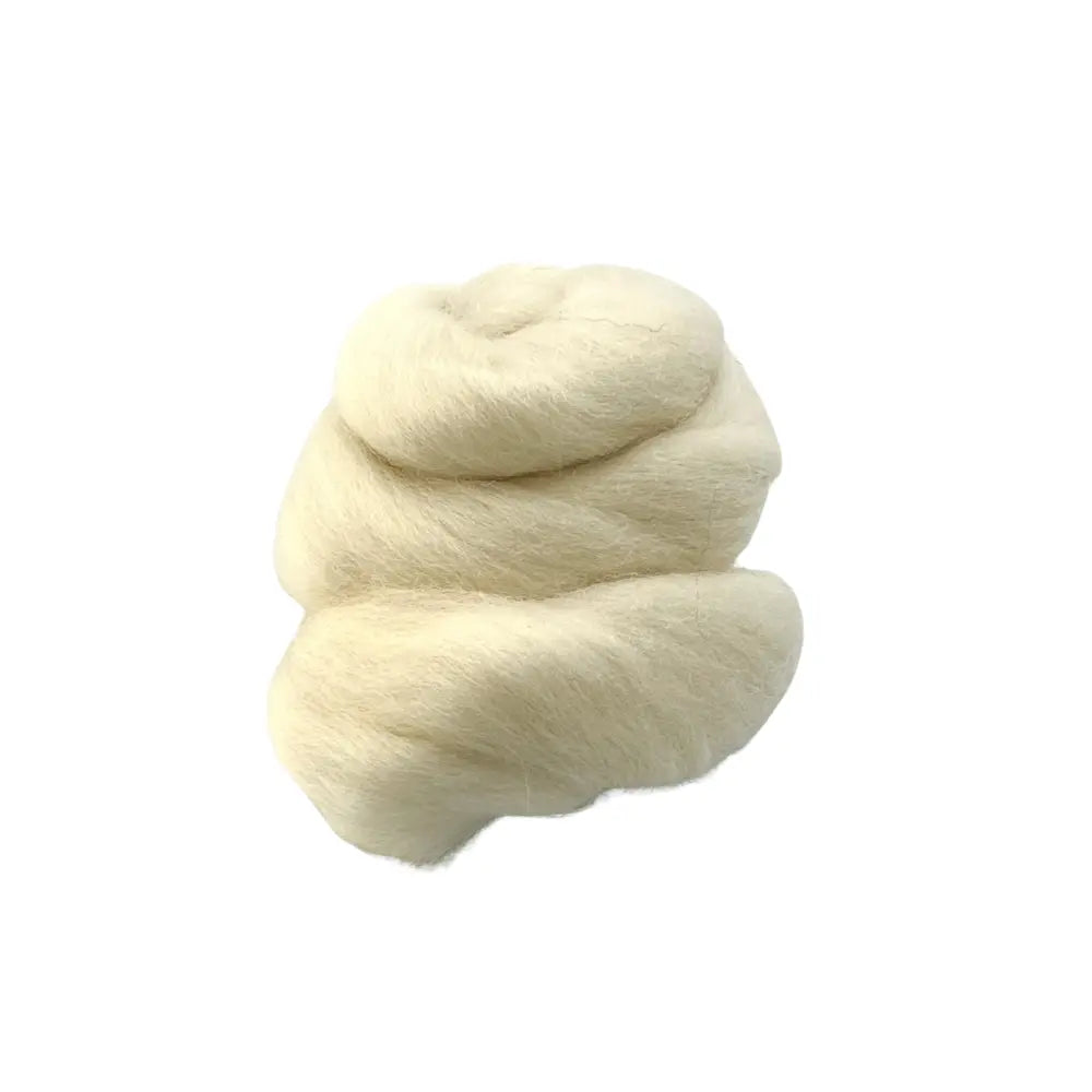 Undyed Natural Corriedale wool spinning fiber on a white background