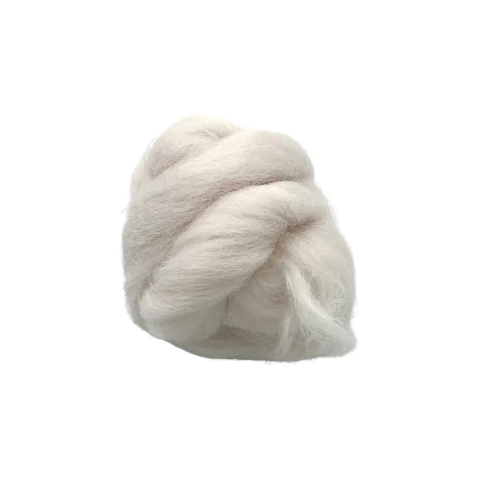White Corriedale wool spinning fiber on a white background