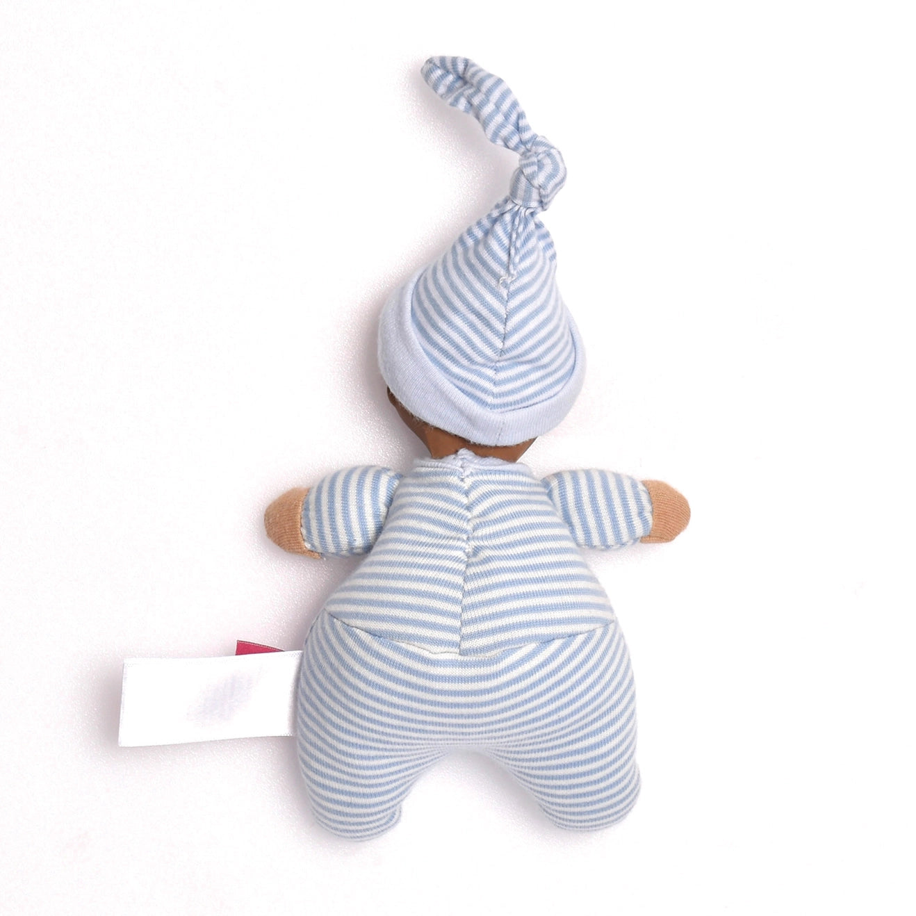Tikiri first Baby Doll back view – Brown Skin in Striped Cotton