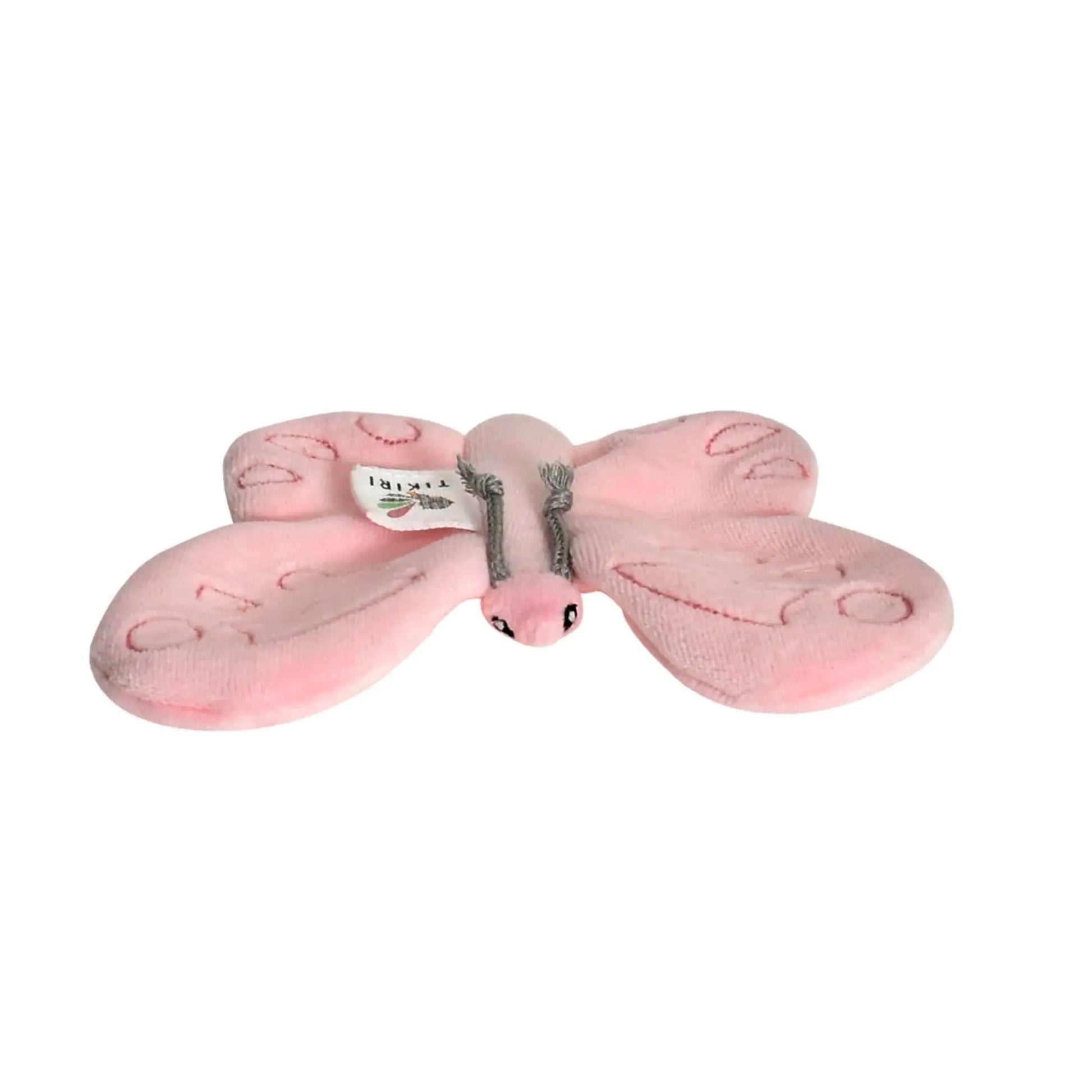 Tikiri Scrunchies pink butterfly sensory toy on white background