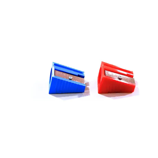 Handheld sharpeners in blue or red for crayons or large colored pencils