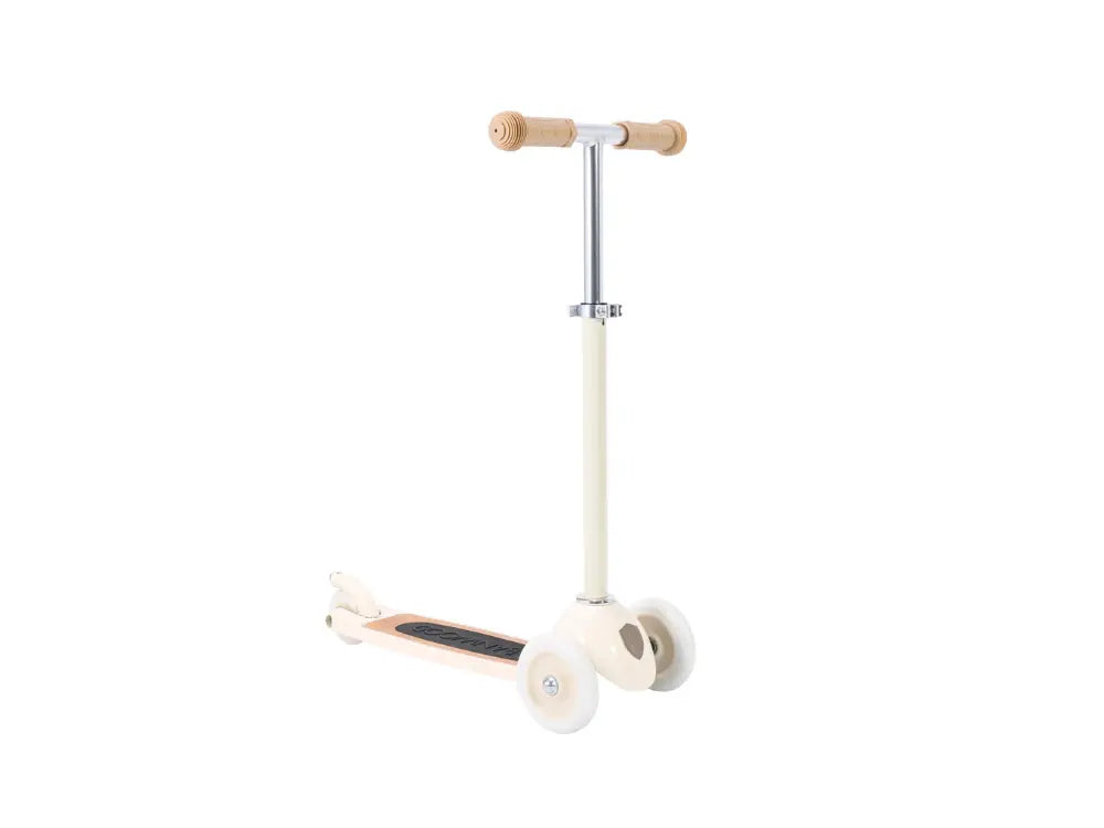 Children's scooter with wooden handlebar on a white background